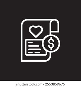 Elegant wedding cost icon with a money symbol, a heart, and wedding rings. Perfect for budgeting designs, planners, and wedding-related financial illustration