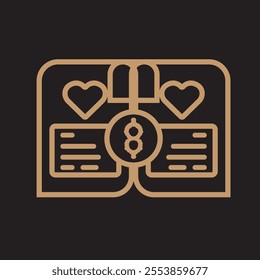 Elegant wedding cost icon with a money symbol, a heart, and wedding rings. Perfect for budgeting designs, planners, and wedding-related financial illustration