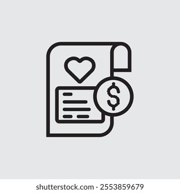 Elegant wedding cost icon with a money symbol, a heart, and wedding rings. Perfect for budgeting designs, planners, and wedding-related financial illustration