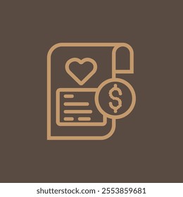 Elegant wedding cost icon with a money symbol, a heart, and wedding rings. Perfect for budgeting designs, planners, and wedding-related financial illustration