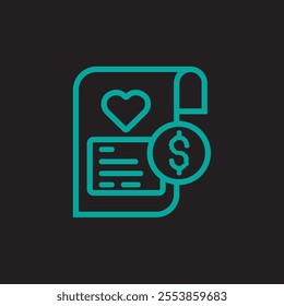 Elegant wedding cost icon with a money symbol, a heart, and wedding rings. Perfect for budgeting designs, planners, and wedding-related financial illustration