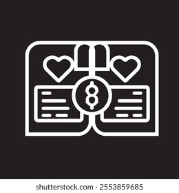 Elegant wedding cost icon with a money symbol, a heart, and wedding rings. Perfect for budgeting designs, planners, and wedding-related financial illustration