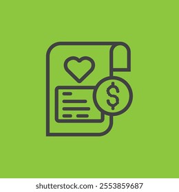 Elegant wedding cost icon with a money symbol, a heart, and wedding rings. Perfect for budgeting designs, planners, and wedding-related financial illustration