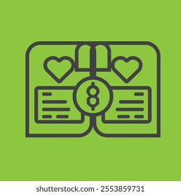 Elegant wedding cost icon with a money symbol, a heart, and wedding rings. Perfect for budgeting designs, planners, and wedding-related financial illustration