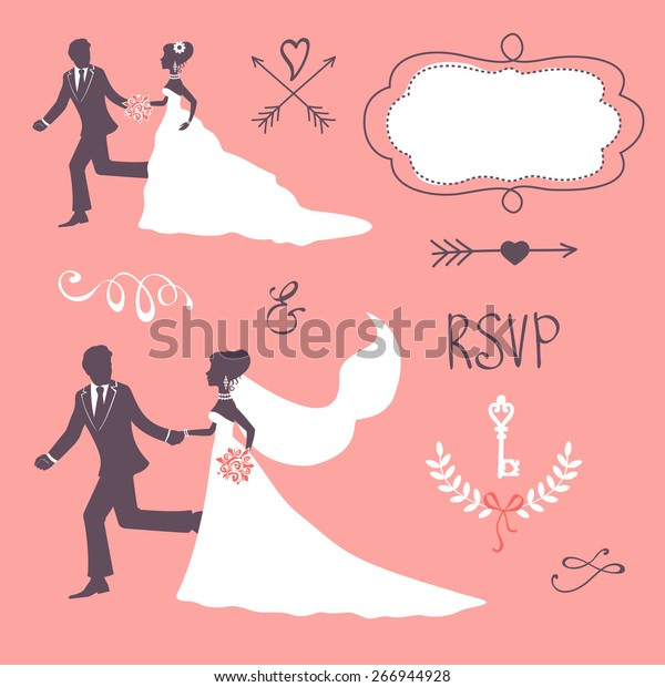 Elegant Wedding Couple Silhouette Wedding Card Stock Vector (Royalty ...