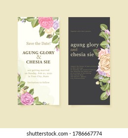 elegant wedding and engagement invitation with rose bouquet