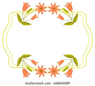Elegant wedding frame with orange lilies. Vector clip art.