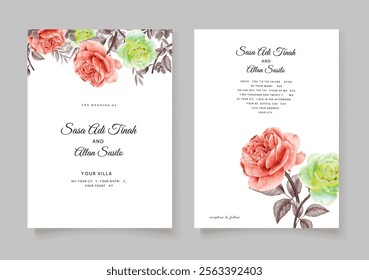 Elegant wedding invitation with beautiful watercolor floral. Illustrator and designer. Wedding Invites, save the date, Birthday Invites, Video Invites, E-Cards.