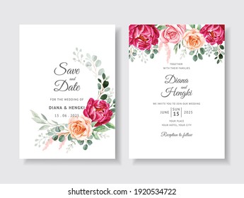 Elegant wedding invitation with burgundy foral