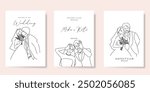 Elegant wedding invitation card background vector. Minimal hand drawn bride and groom in black line art. Design for wedding, vip cover template, rsvp modern card, poster.