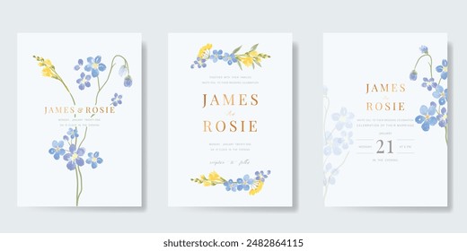 Elegant wedding invitation card background vector. Minimal hand painted watercolor botanical flowers texture template background. Design illustration for wedding, vip cover, poster, rsvp modern card.