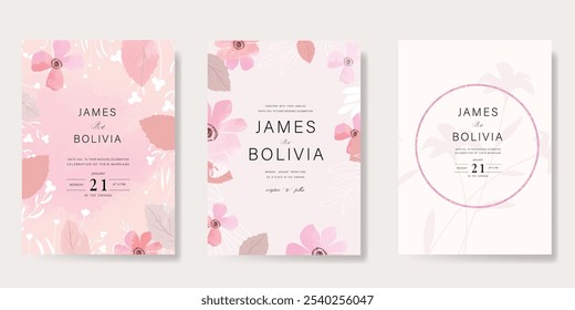 Vetor de fundo de cartão de convite de casamento elegante. Mínimo pintado à mão aquarela botanical flores textura modelo fundo. Design ilustração para casamento, capa vip, cartaz, cartão moderno rsvp.