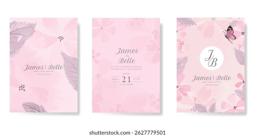 Elegant wedding invitation card background vector. Minimal hand painted watercolor botanical flowers texture template background. Design illustration for wedding, vip cover, poster, rsvp modern card.
