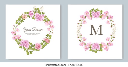 elegant wedding invitation card with beautiful floral and leaves template
