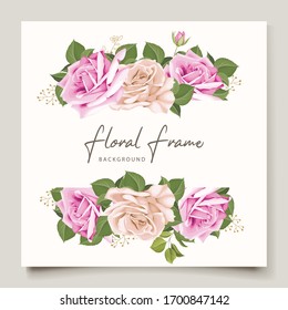 elegant wedding invitation card with beautiful floral and leaves template