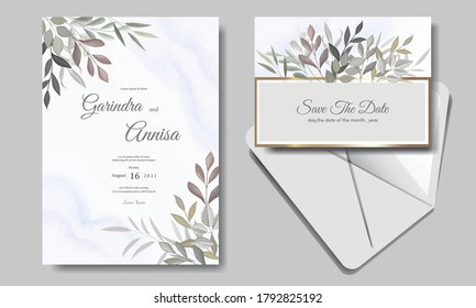 Elegant wedding invitation card with beautiful floral and leaves template Premium Vector	