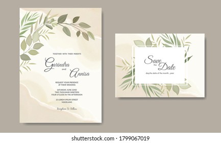 Elegant wedding invitation card with beautiful floral and leaves template Premium Vector	
