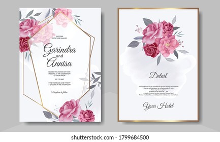 Elegant wedding invitation card with beautiful floral and leaves template Premium Vector	