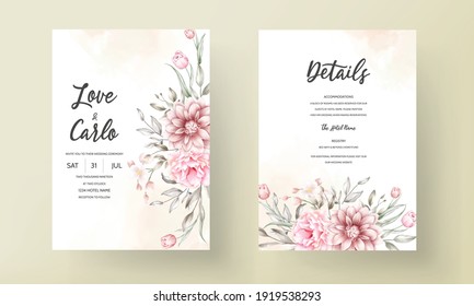 Elegant wedding invitation card with beautiful watercolor floral ornaments