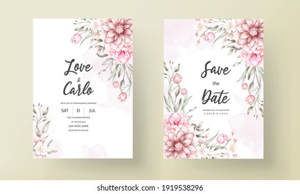 Elegant wedding invitation card with beautiful watercolor floral ornaments