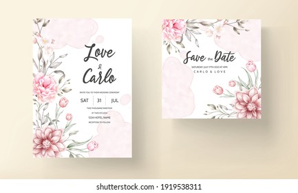 Elegant wedding invitation card with beautiful watercolor floral ornaments