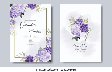  Elegant wedding invitation card with beautiful floral and leaves template Premium Vector