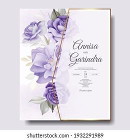  Elegant wedding invitation card with beautiful floral and leaves template Premium Vector