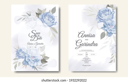  Elegant wedding invitation card with beautiful floral and leaves template Premium Vector