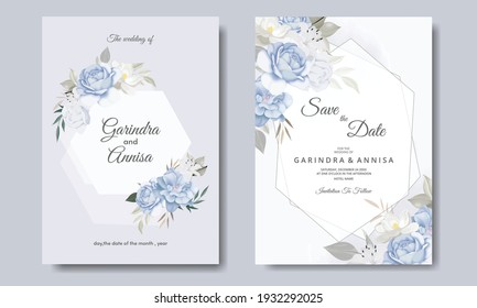  Elegant wedding invitation card with beautiful floral and leaves template Premium Vector