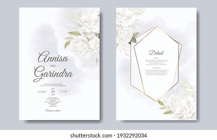  Elegant wedding invitation card with beautiful floral and leaves template Premium Vector