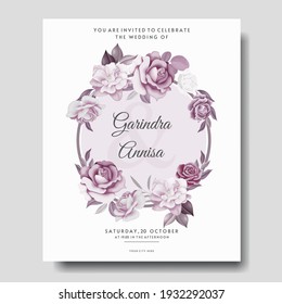  Elegant wedding invitation card with beautiful floral and leaves template Premium Vector