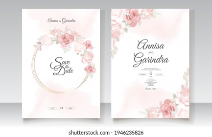 Elegant wedding invitation card with beautiful floral and leaves template Premium Vector