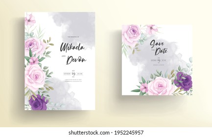 Elegant wedding invitation card with beautiful floral decorations