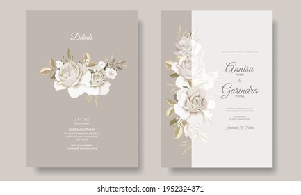  Elegant wedding invitation card with beautiful floral and leaves template Premium Vector