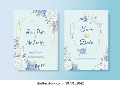 Elegant wedding invitation card with beautiful floral and leaf ornament Premium Vector, files can be edited for personal or commercial use, please follow the portfolio thanks already follow me.