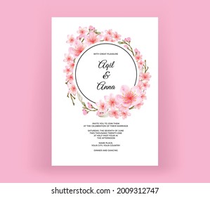 elegant wedding invitation card with beautiful cherry blossom 