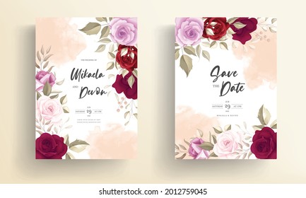 Elegant wedding invitation card with beautiful maroon roses