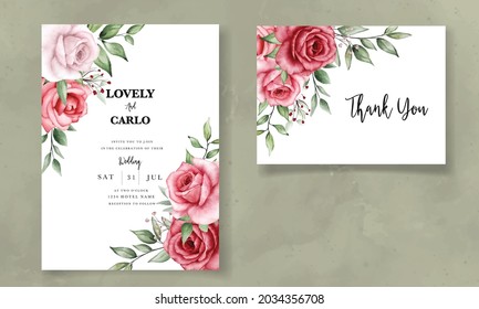 Elegant wedding invitation card with beautiful watercolor flowers