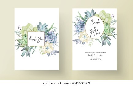 elegant wedding invitation card with beautiful succulent flower watercolor