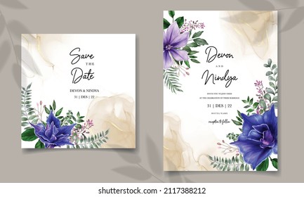 Elegant wedding invitation card with beautiful watercolor flowers