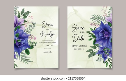 Elegant wedding invitation card with beautiful watercolor flowers