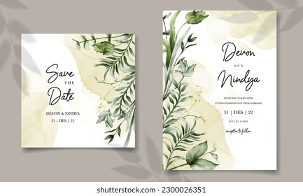 Elegant wedding invitation card with beautiful watercolor flowers