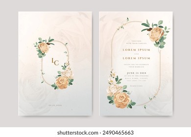 elegant wedding invitation card with beautiful floral frame and creamy color background