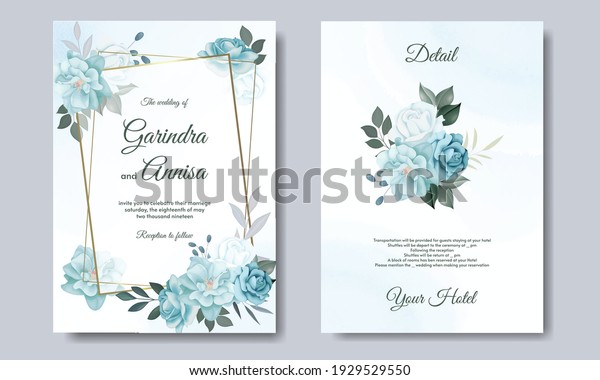  Elegant wedding invitation card\
with beautiful floral and leaves template Premium\
Vector