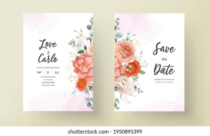 Elegant wedding invitation card decorated with beautiful orange flowers