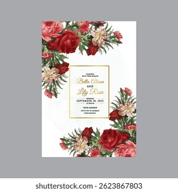 Elegant wedding invitation card with floral designs, perfect for traditional or modern ceremonies. Fully customizable with your names, date, and venue details.
