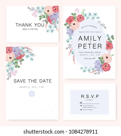 Elegant Wedding invitation card with flower watercolor theme