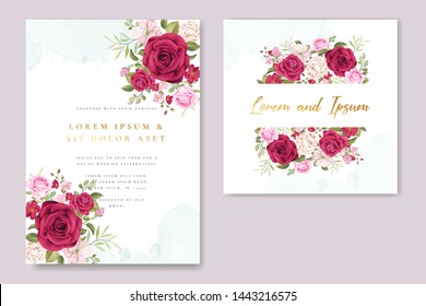 elegant wedding invitation card with flowers and leaves wreath template