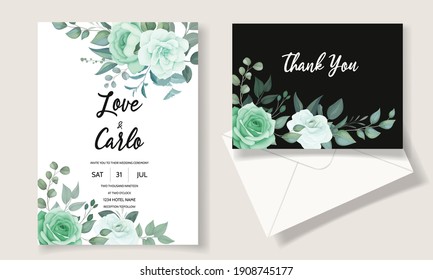 Elegant wedding invitation card with greenery floral
