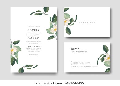 elegante tarjeta de invitación de boda con Plantilla de diseño de hoja